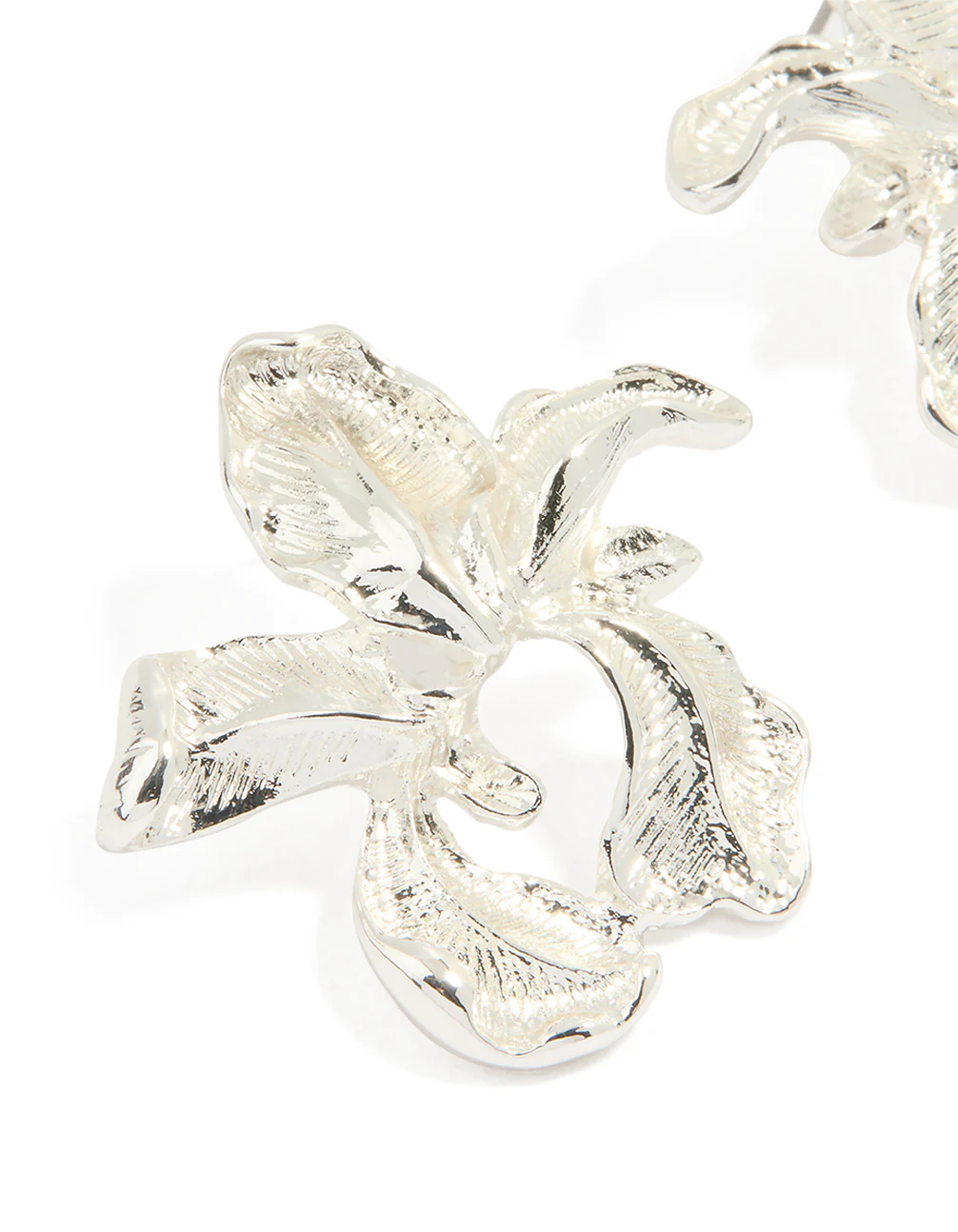 Silver Molten Flower Stud Earrings - Image 2