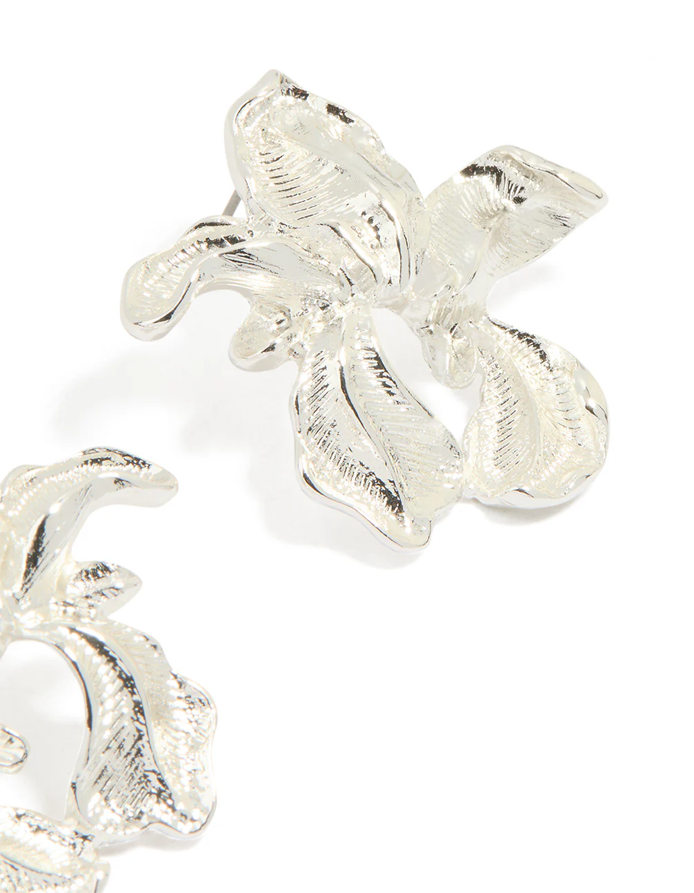 Silver Molten Flower Stud Earrings - Image 3