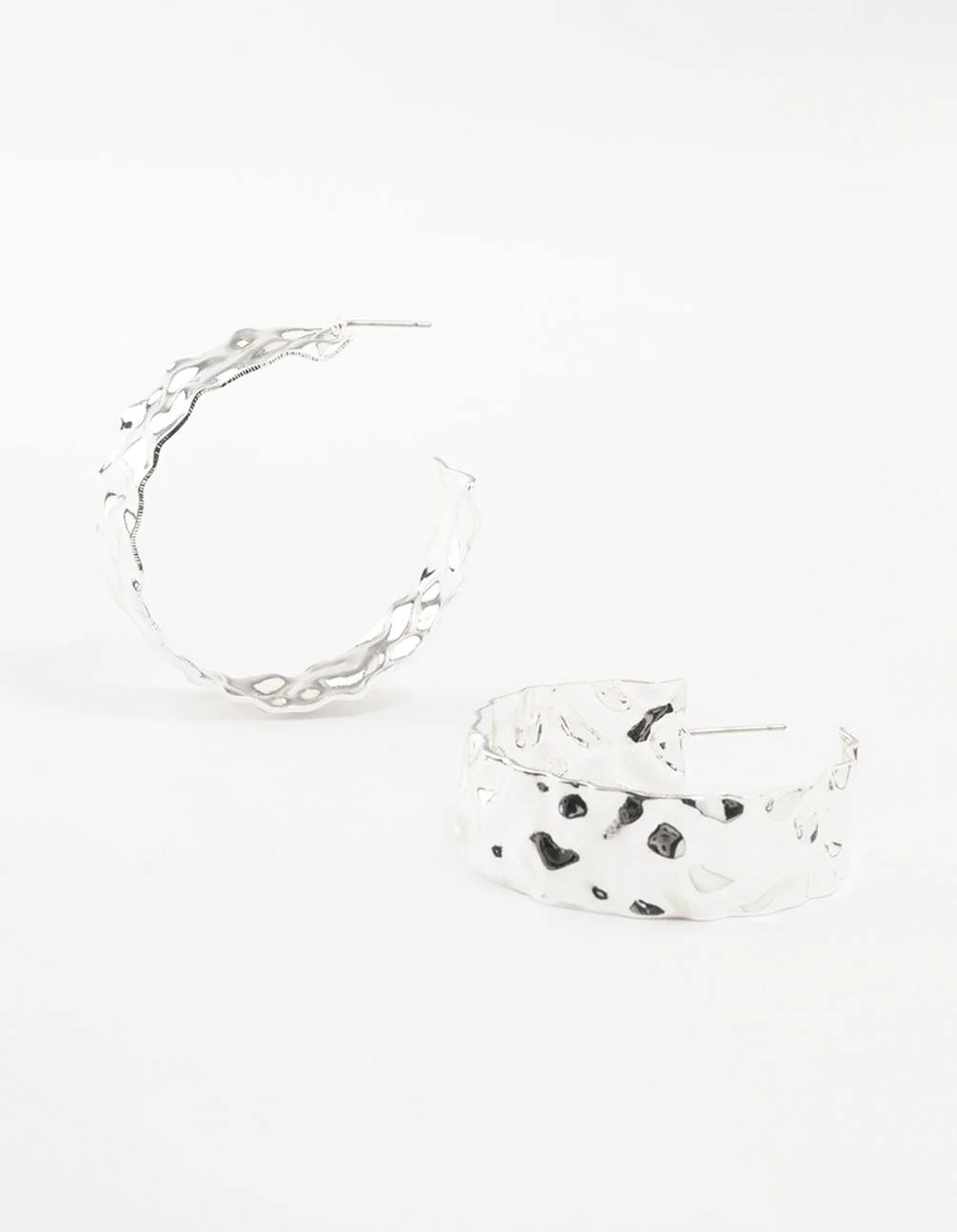 Silver Molten Large Thick Hoop Earrings