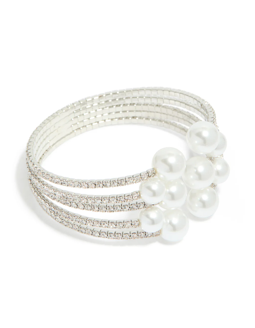 Silver Multi Pearl Cluster Front Wrist Cuff