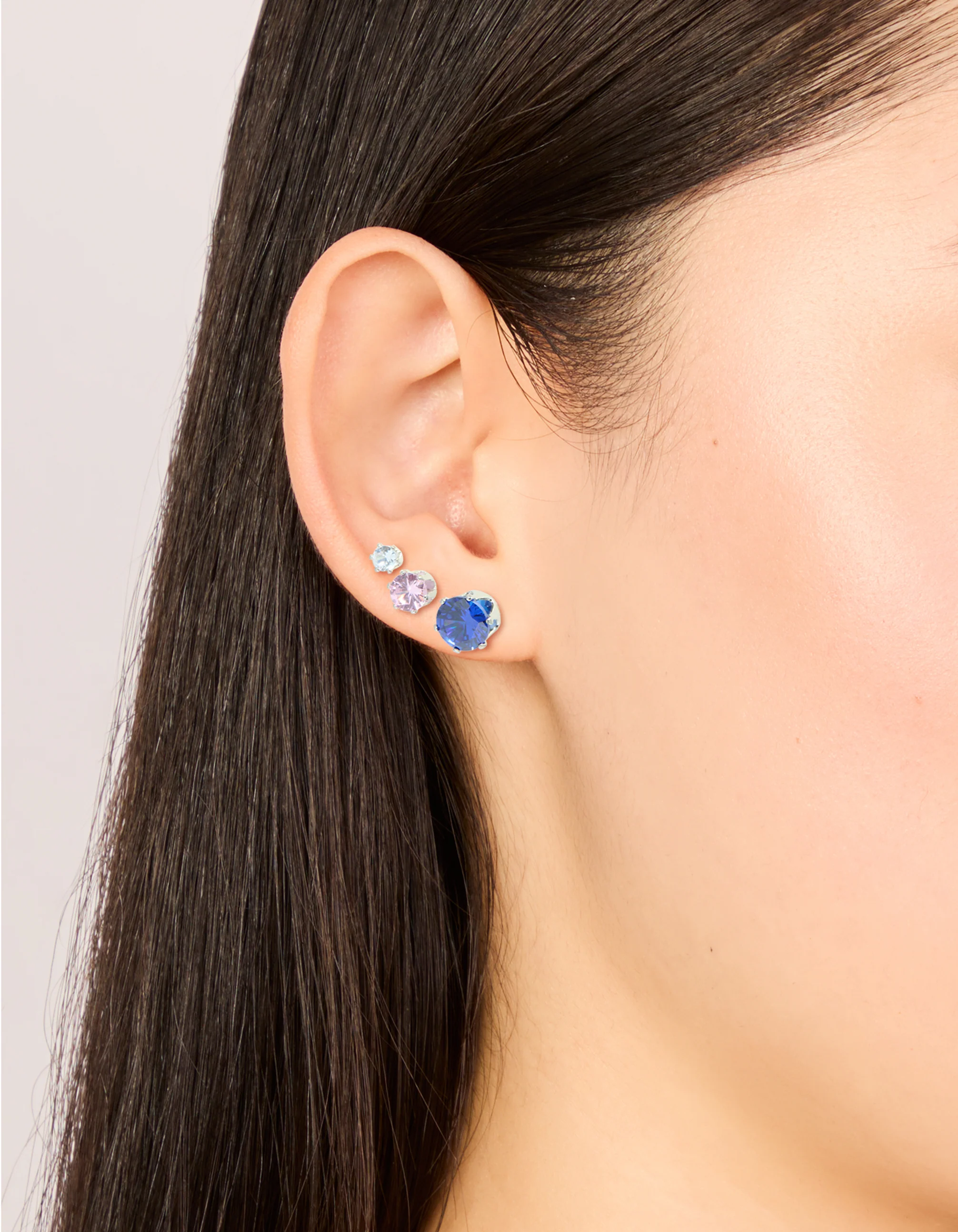 Silver Multicoloured Cubic Zirconia Stud Earrings 3 Pack