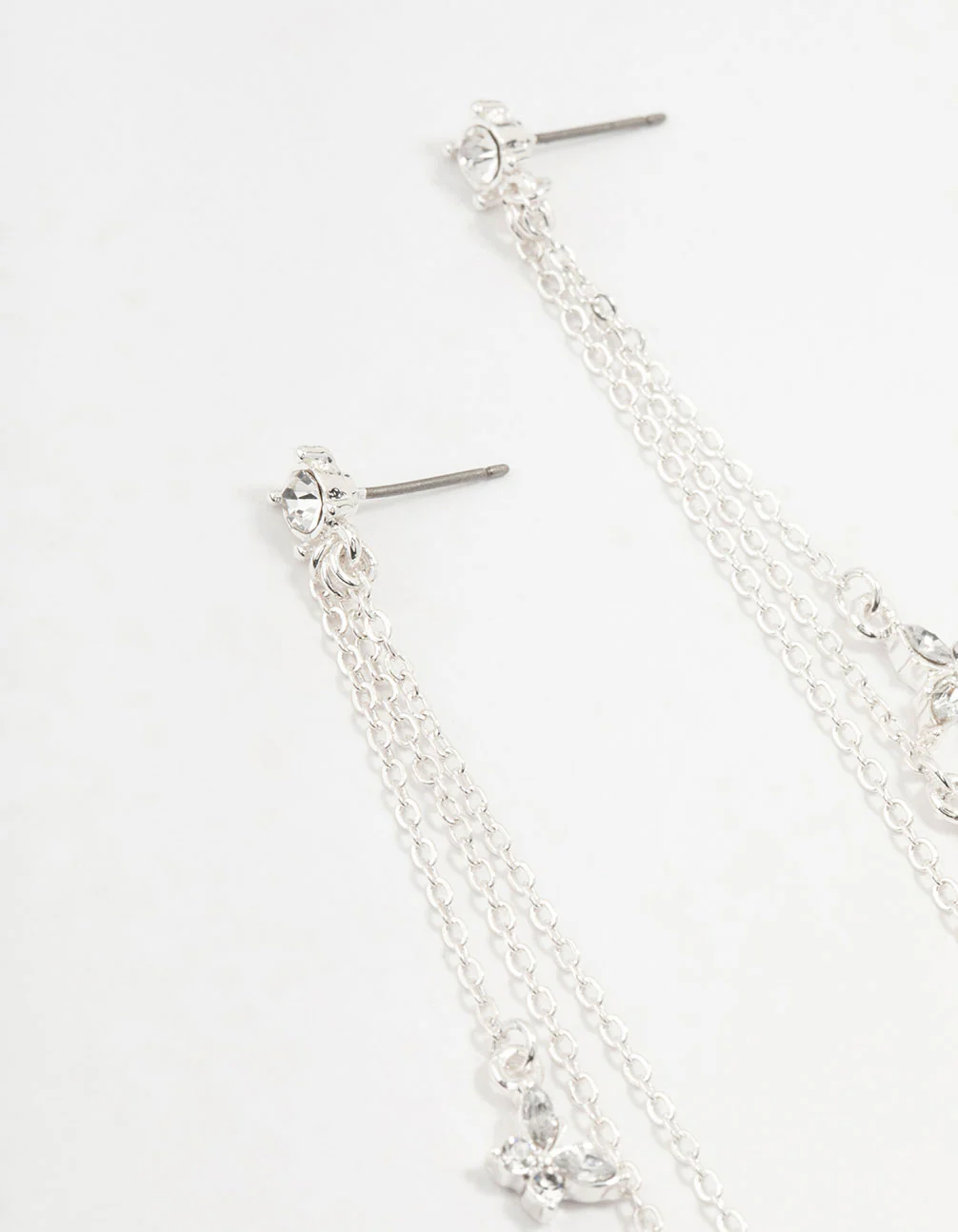 Silver Multiple Butterflies Chain Drop Earrings - Image 2