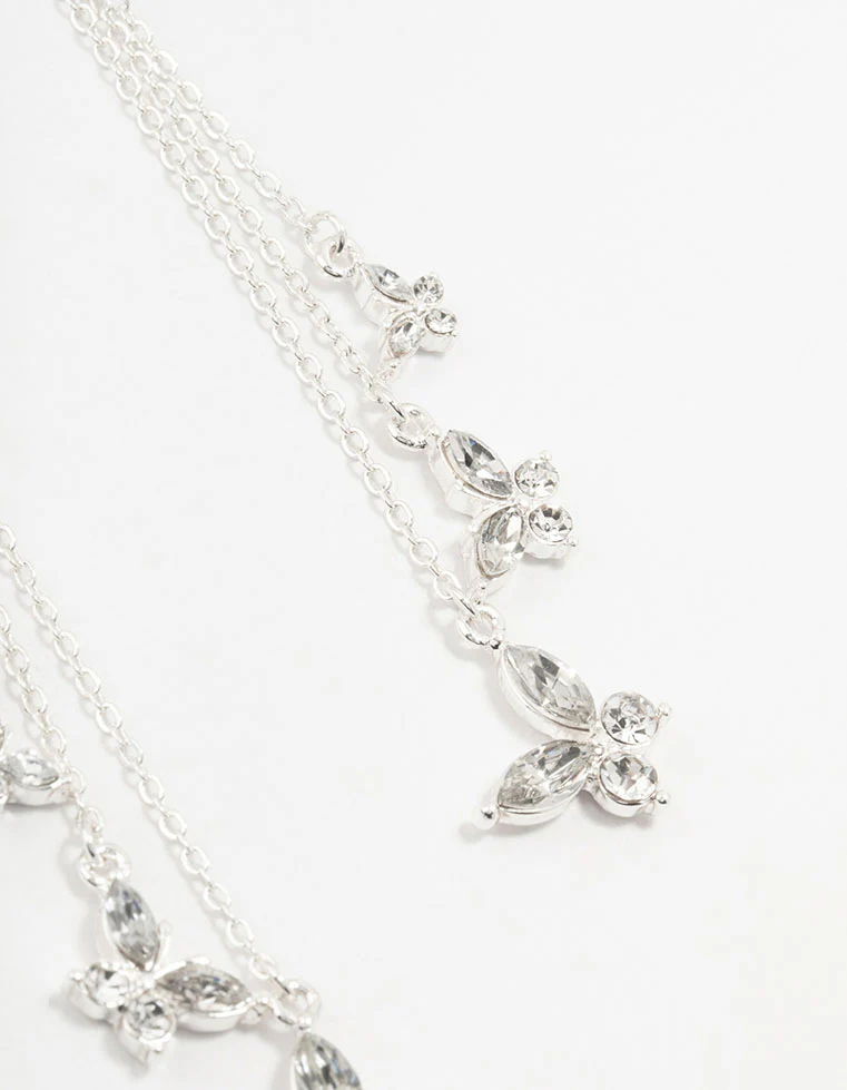 Silver Multiple Butterflies Chain Drop Earrings - Image 3