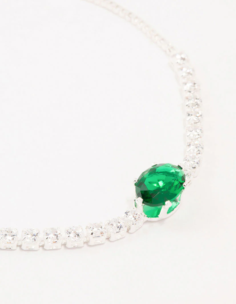 Silver Oval Green Cubic Zirconia Toggle Bracelet - Image 2