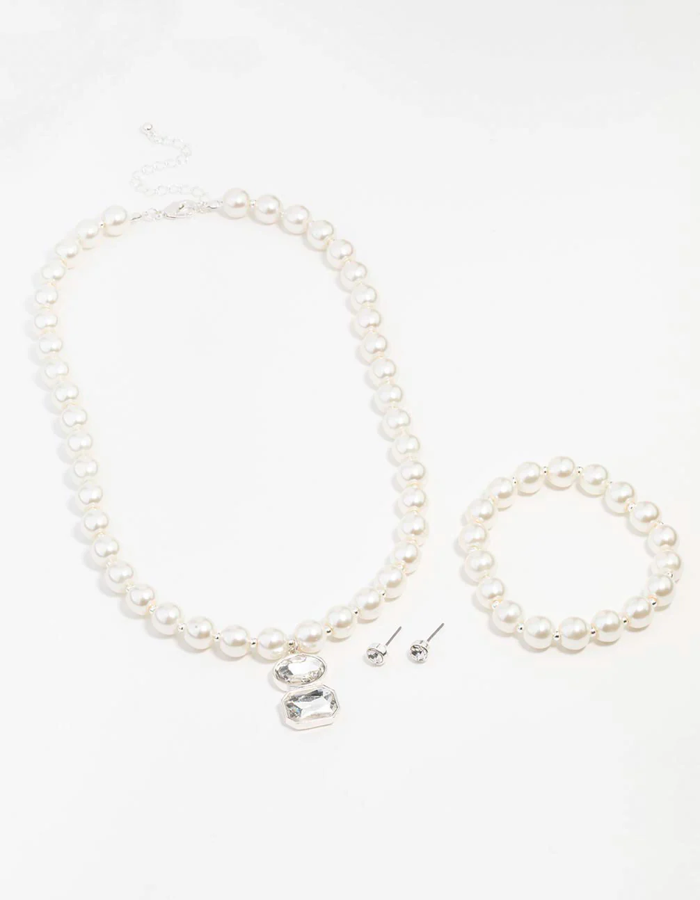 Silver Pearl & Diamante Matching Jewellery Set - Image 2