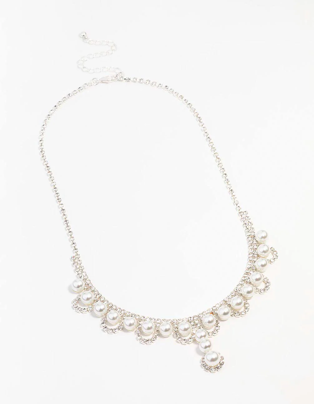 Silver Pearl Diamante Necklace - Image 2