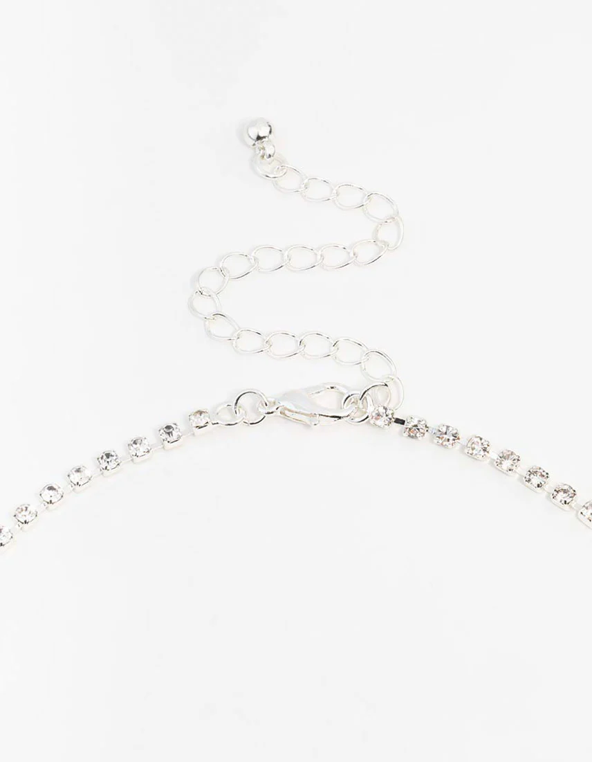 Silver Pearl Diamante Necklace - Image 3