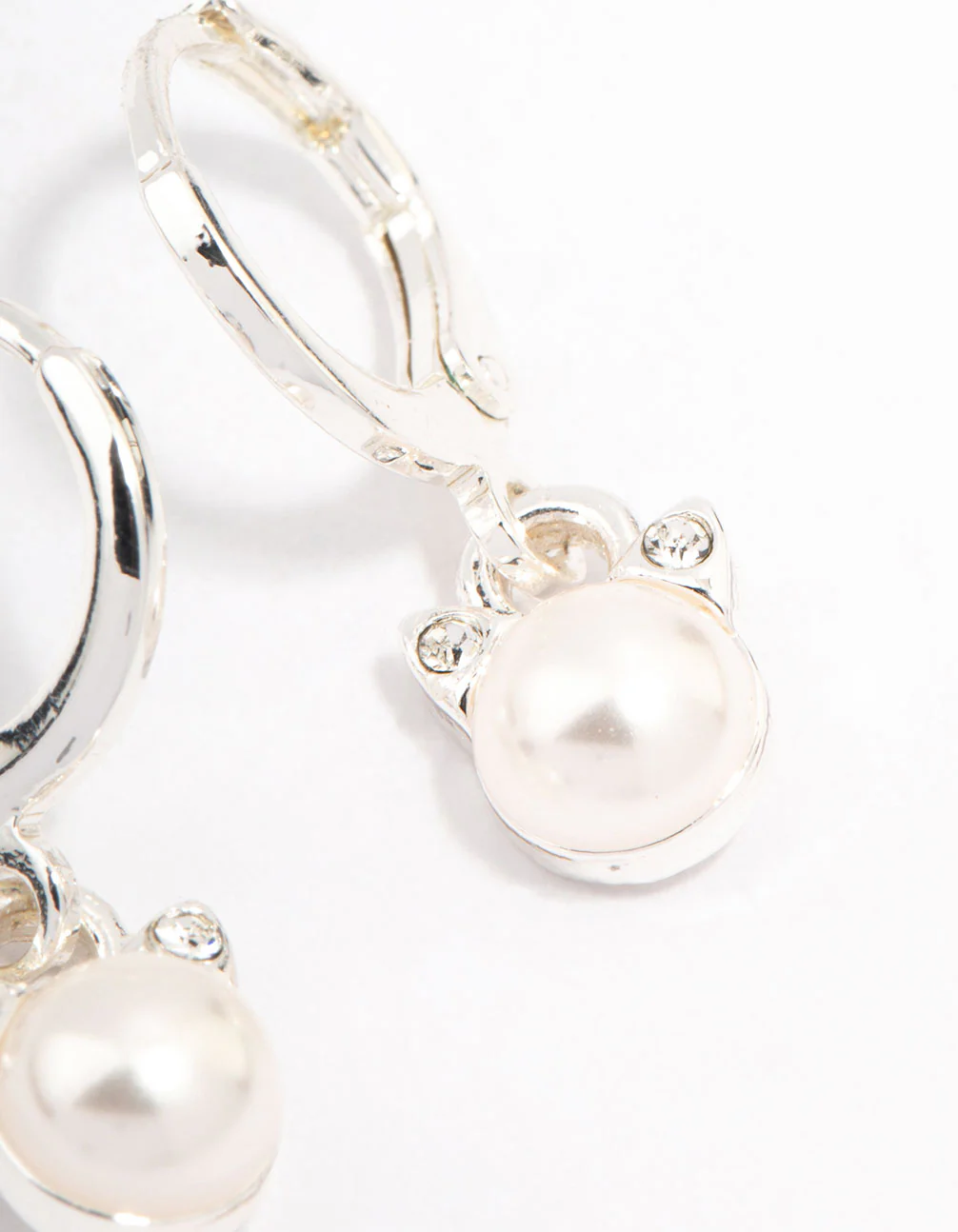 Silver Pearl Huggie Hoop Earrings - Image 3