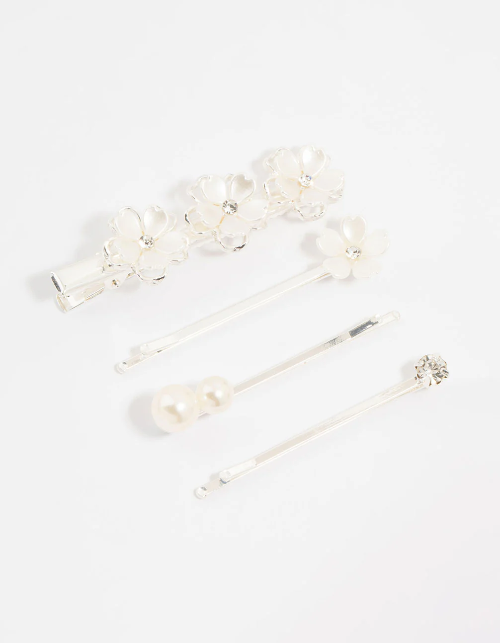 Silver Pearl Mixed Flower Clips 4-Pack