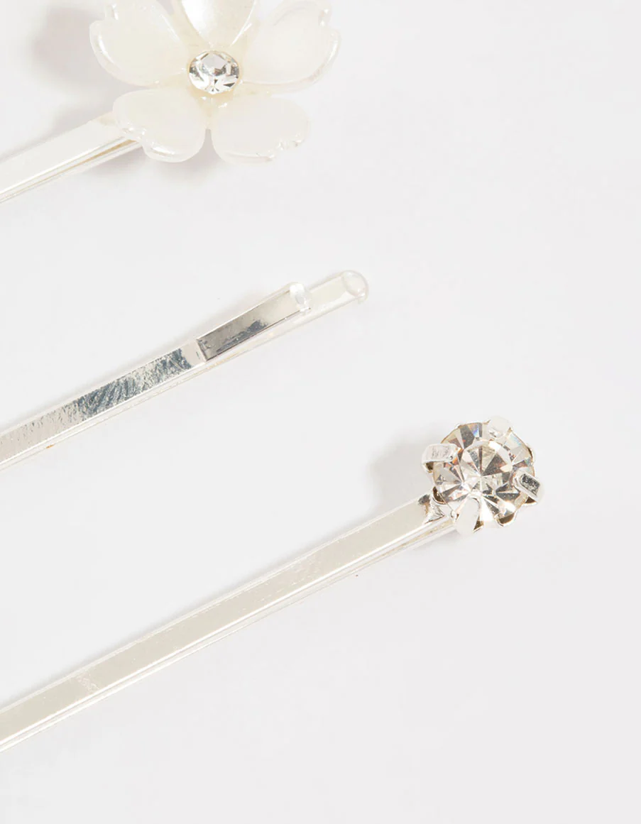 Silver Pearl Mixed Flower Clips 4-Pack - Image 3