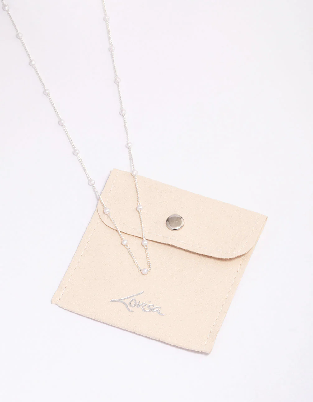 Silver Pearl Station Chain Necklace - Image 3