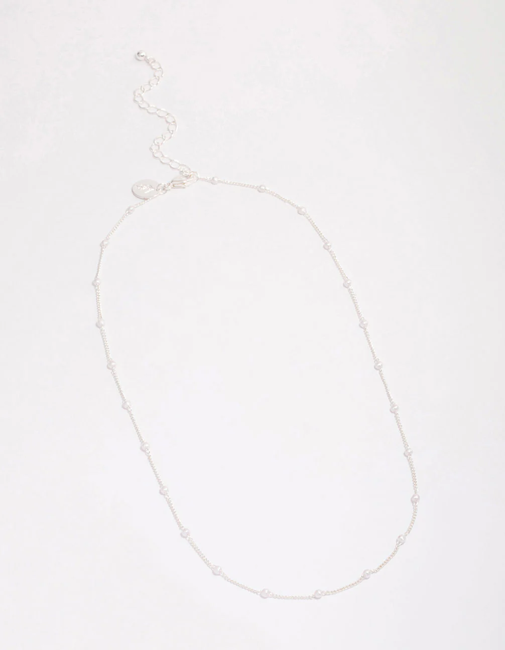 Silver Pearl Station Chain Necklace - Image 4