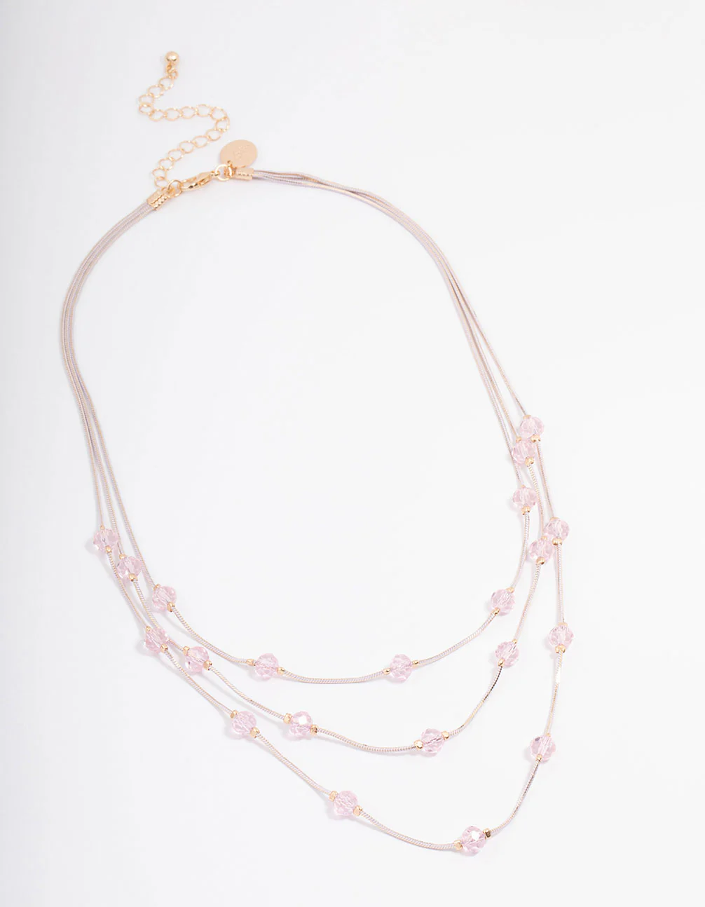 Silver & Pink Bead Station Facet Layered Necklace - Image 2