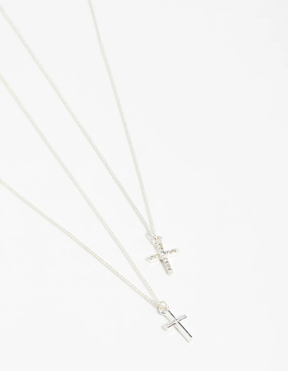 Silver Plain & Diamante Cross Pendant Necklaces 2-Pack
