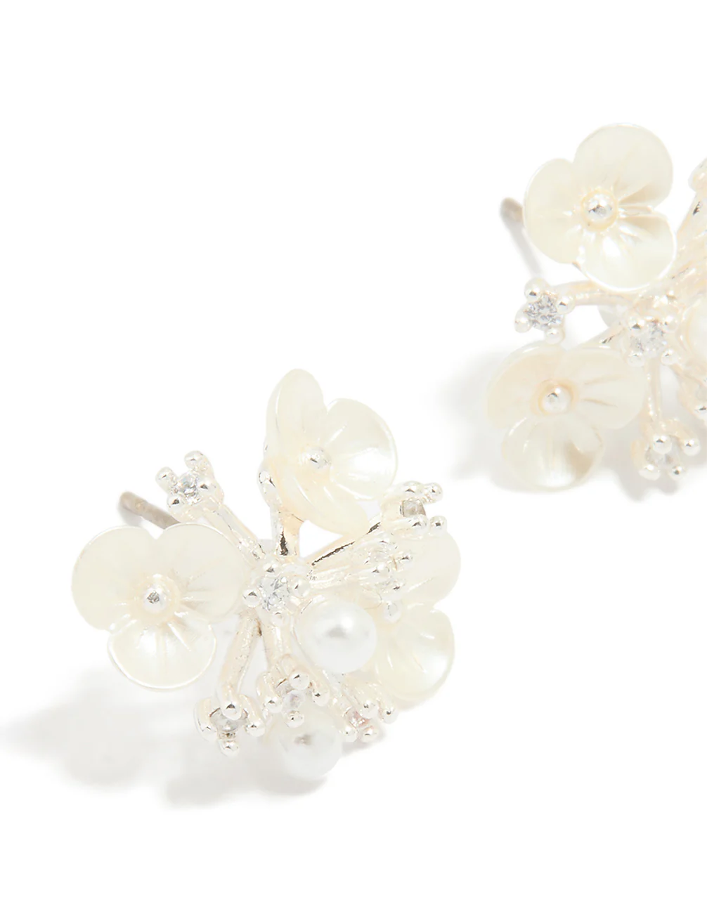 Silver Plated Acrylic Flower Cluster Earrings - Image 2