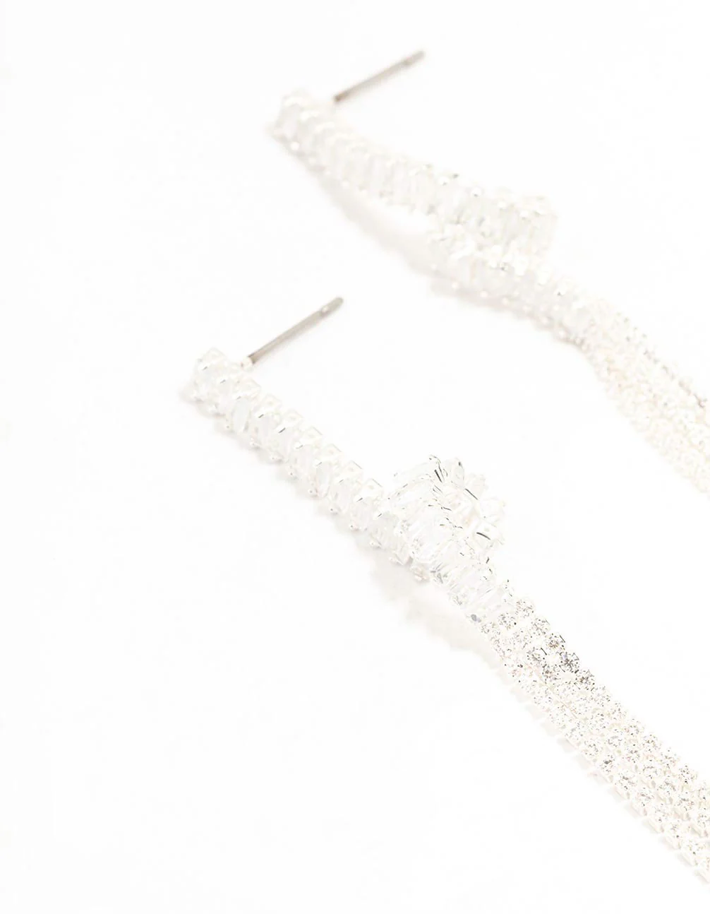 Silver Plated Baguette Loop Dangle Earrings - Image 2