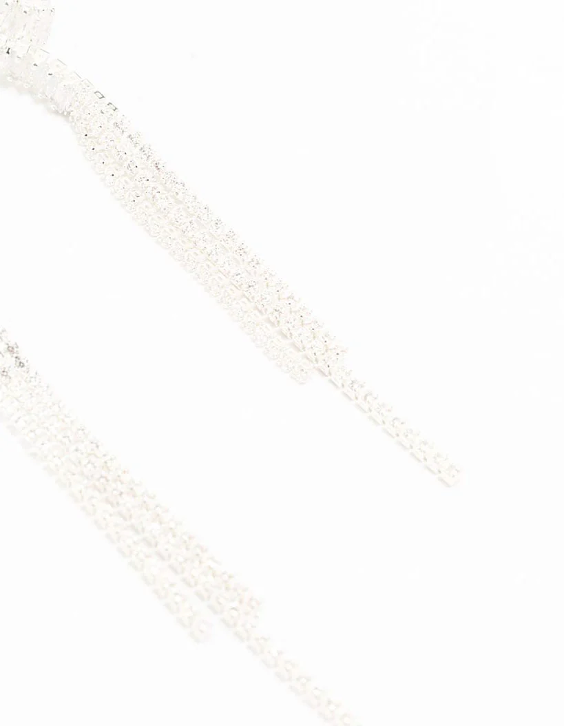 Silver Plated Baguette Loop Dangle Earrings - Image 3