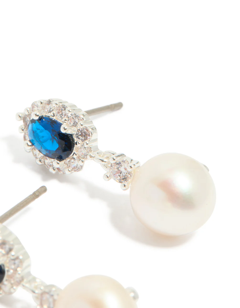Silver Plated Blue Cubic Zirconia & Freshwater Pearl Halo Drop Earrings - Image 5