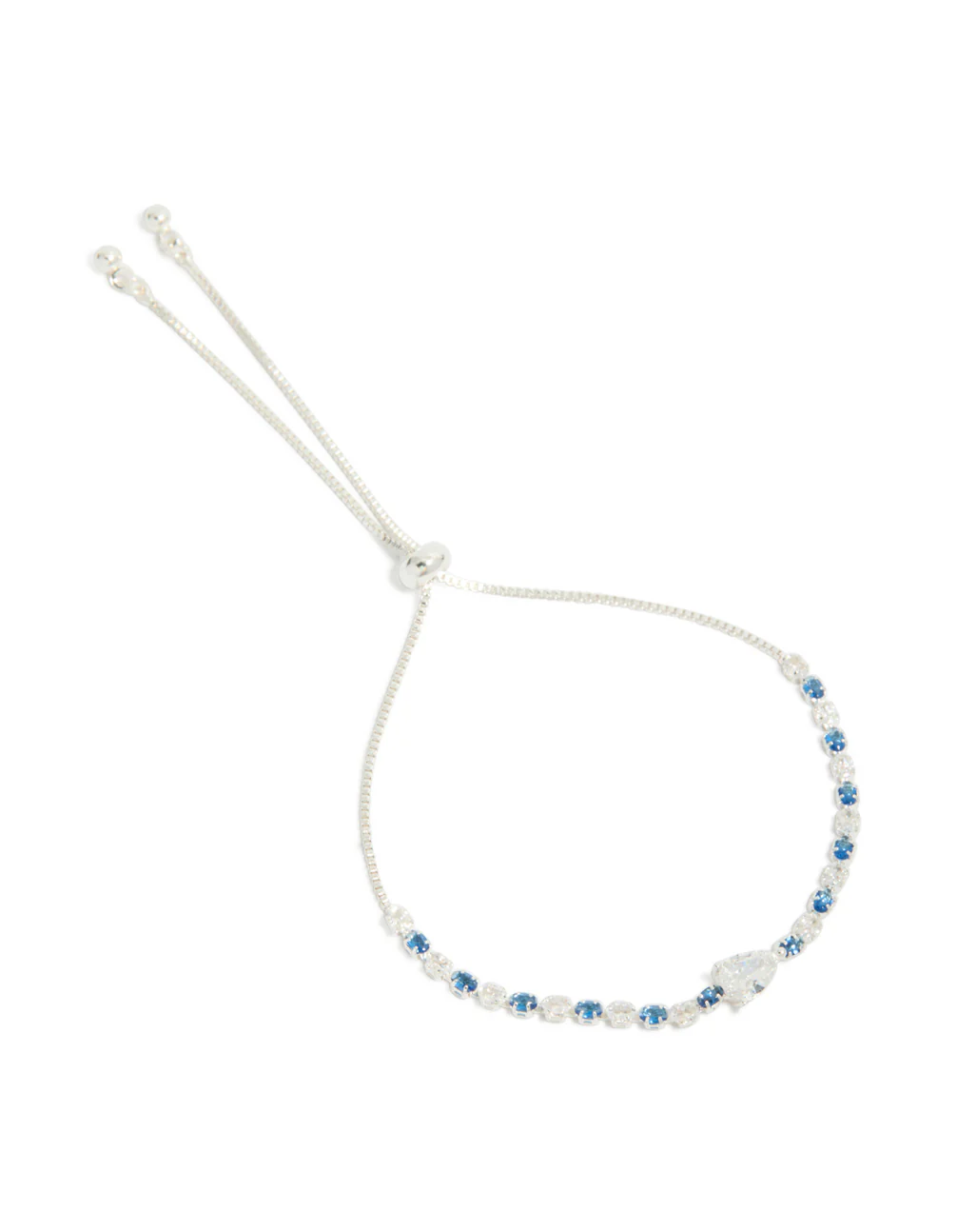 Silver Plated Blue Cubic Zirconia Teardrop Toggle Bracelet - Image 2