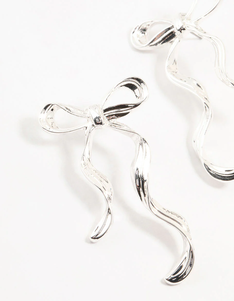 Silver Plated Bow Stud Earrings - Image 2