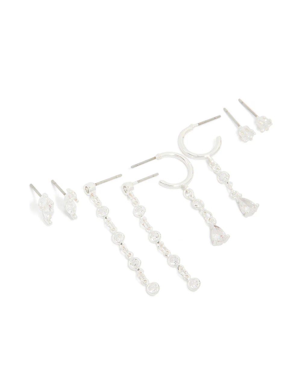 Silver Plated Brass Cubic Zirconia Circle Chain & Stud Earrings 4-Pack