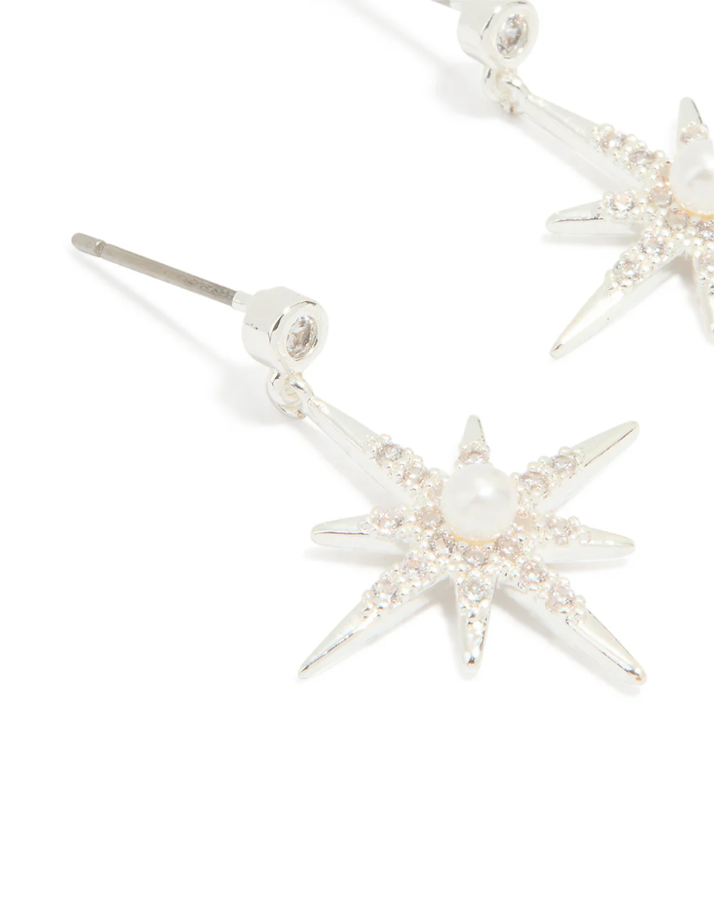 Silver Plated Celestial Pearl Star Drop Earrings - Image 2