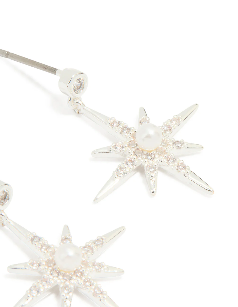 Silver Plated Celestial Pearl Star Drop Earrings - Image 3