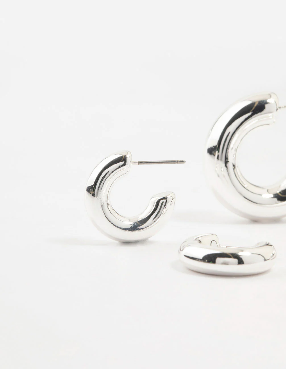 Silver Plated Chunky Bubble Hoop Earrings 3-Pack - Image 2