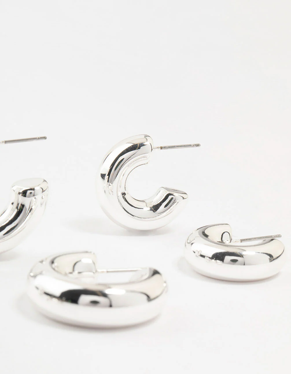 Silver Plated Chunky Bubble Hoop Earrings 3-Pack - Image 3