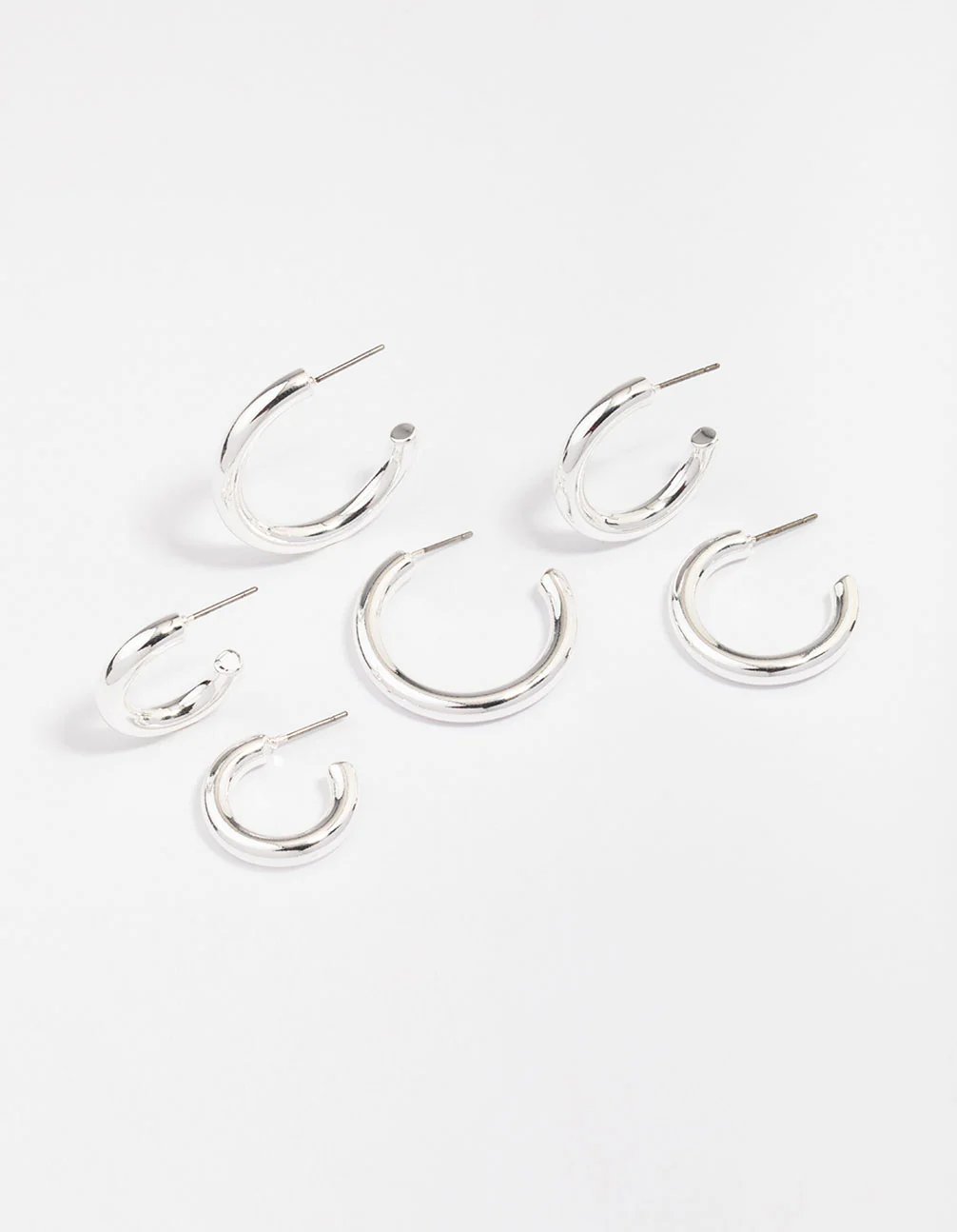 Silver Plated Chunky Modern Hoop Earring 3-Pack