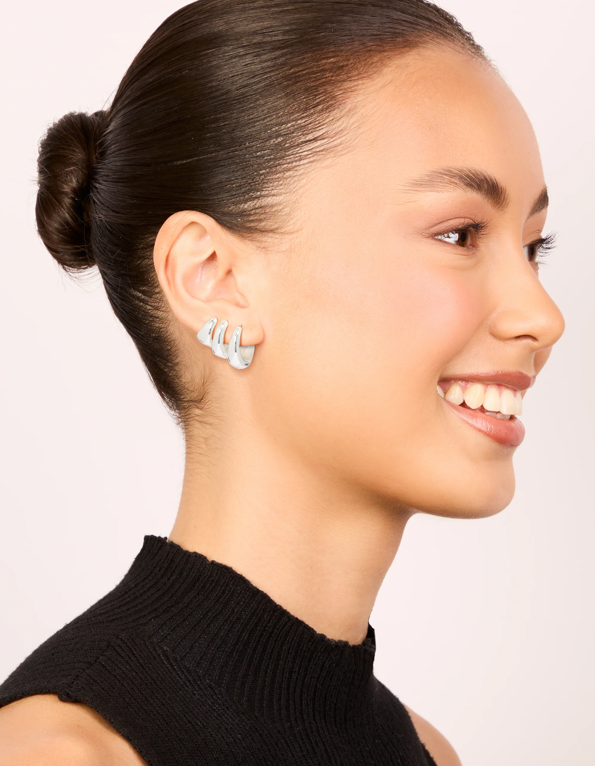 Silver Plated Classic Chunky Multi Sized Huggie Earrings 3-Pack - Image 3