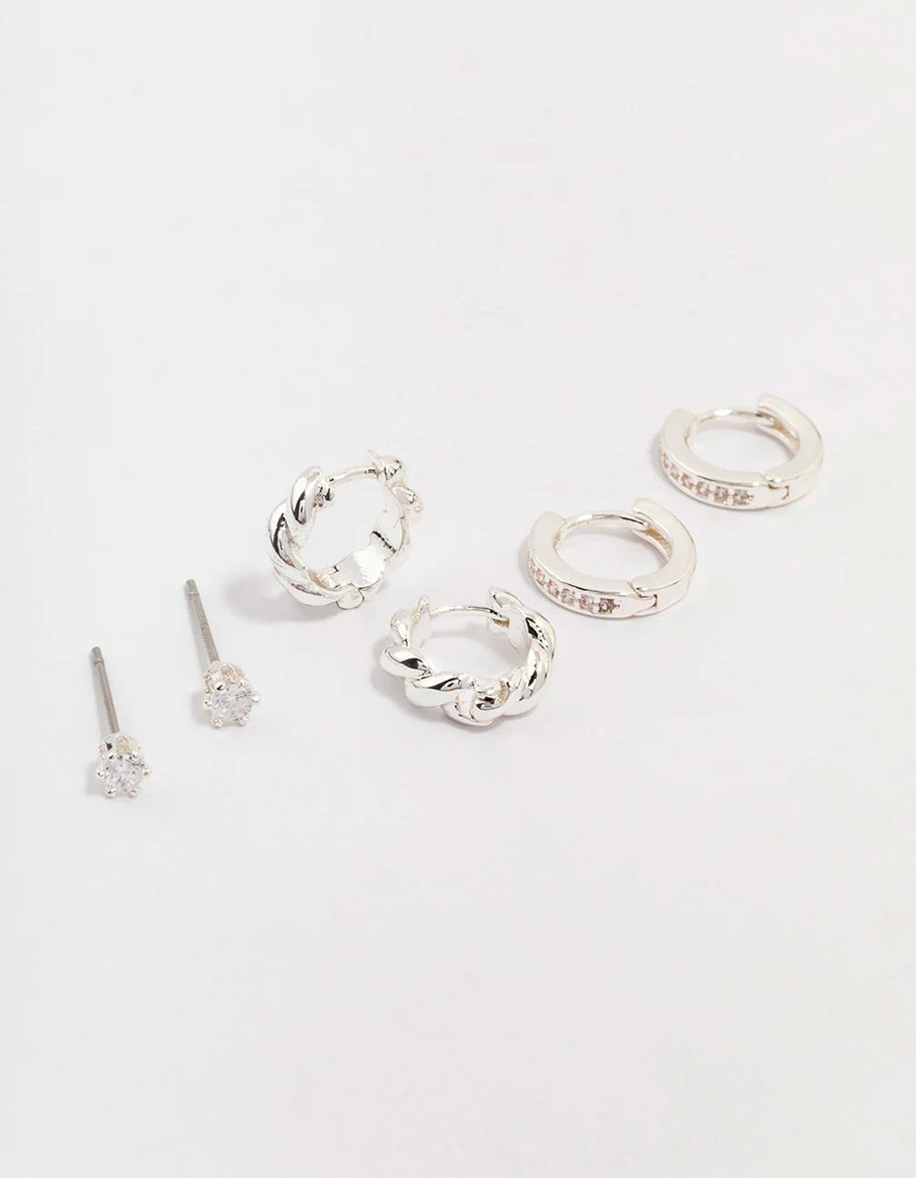 Silver Plated Brass Classic Cubic Zirconia Earring 3-Pack