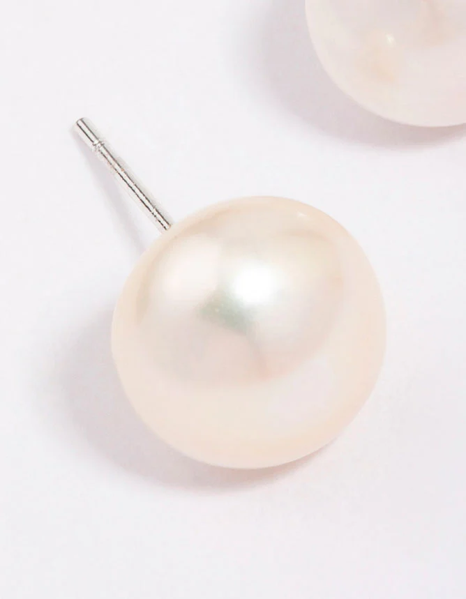 Silver Plated Classic Freshwater Pearl Stud Earrings - Image 3