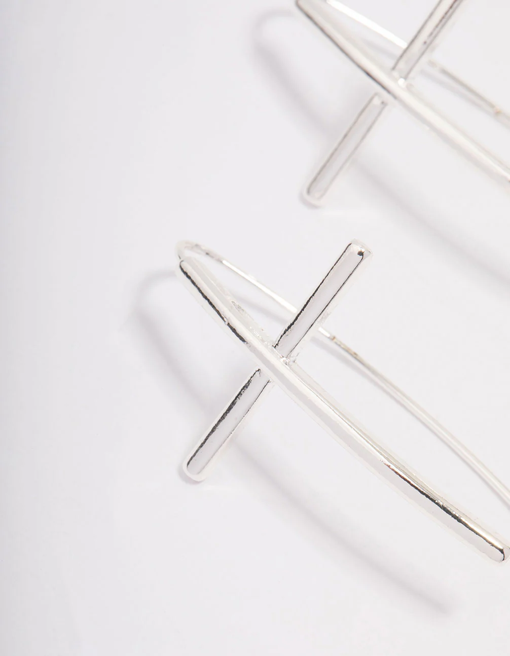 Silver Plated Cross Modern Drop Earrings - Image 2