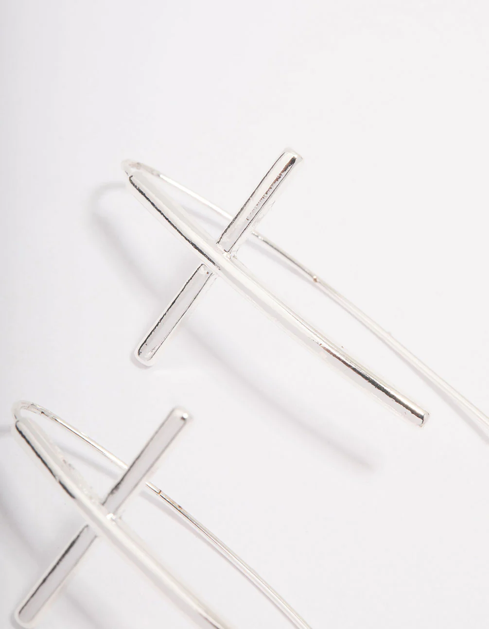 Silver Plated Cross Modern Drop Earrings - Image 3