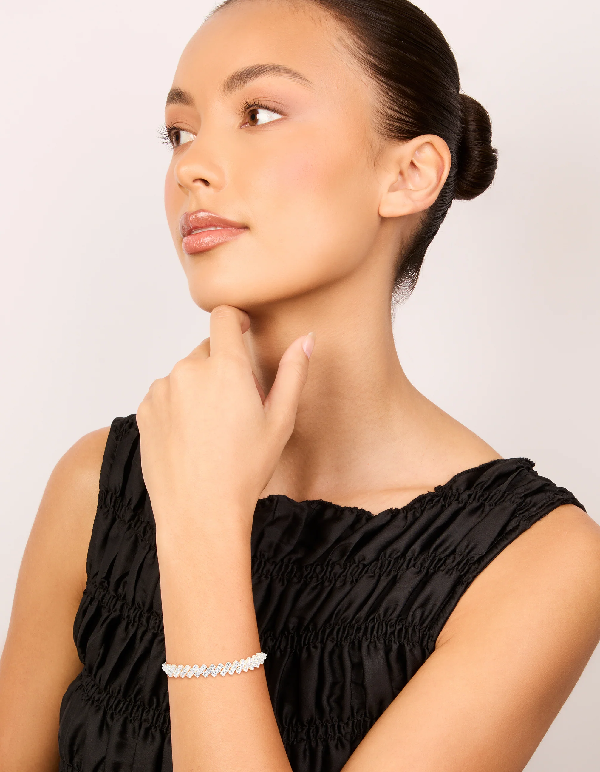 Silver Plated Cubic Zirconia Asymmetrical Toggle Bracelet - Image 2