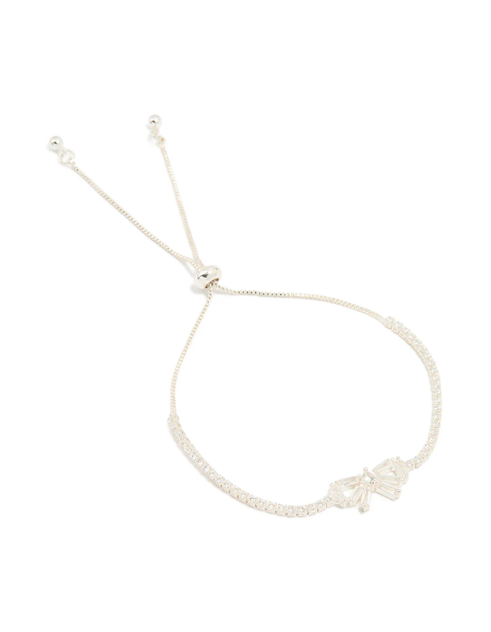 Silver Plated Cubic Zirconia Baguette Bow Toggle Bracelet