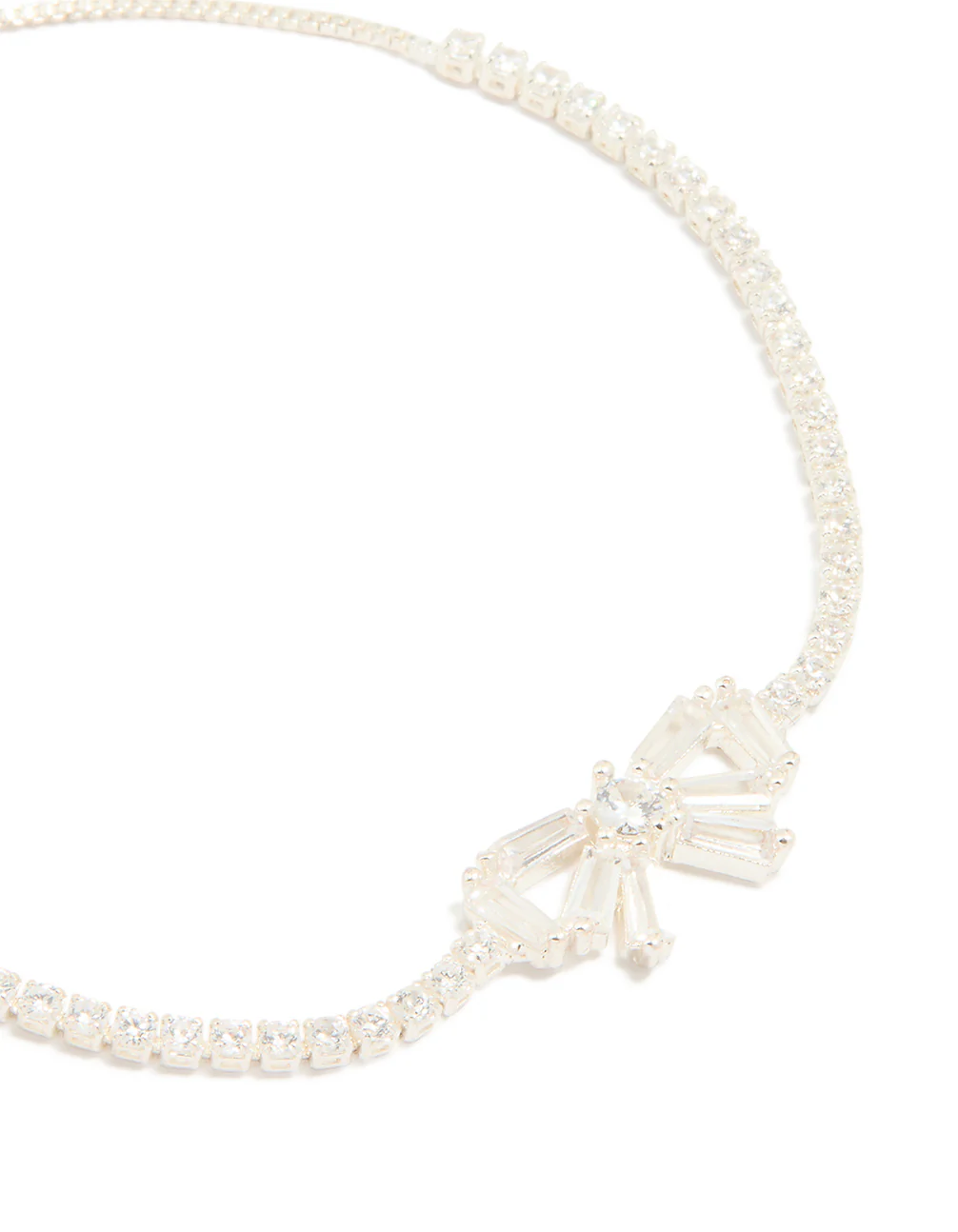 Silver Plated Cubic Zirconia Baguette Bow Toggle Bracelet - Image 2