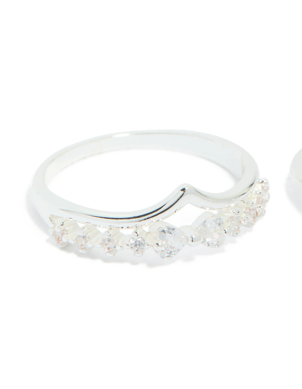 Silver Plated Cubic Zirconia Band & Flower Rings 3-Pack - Image 4