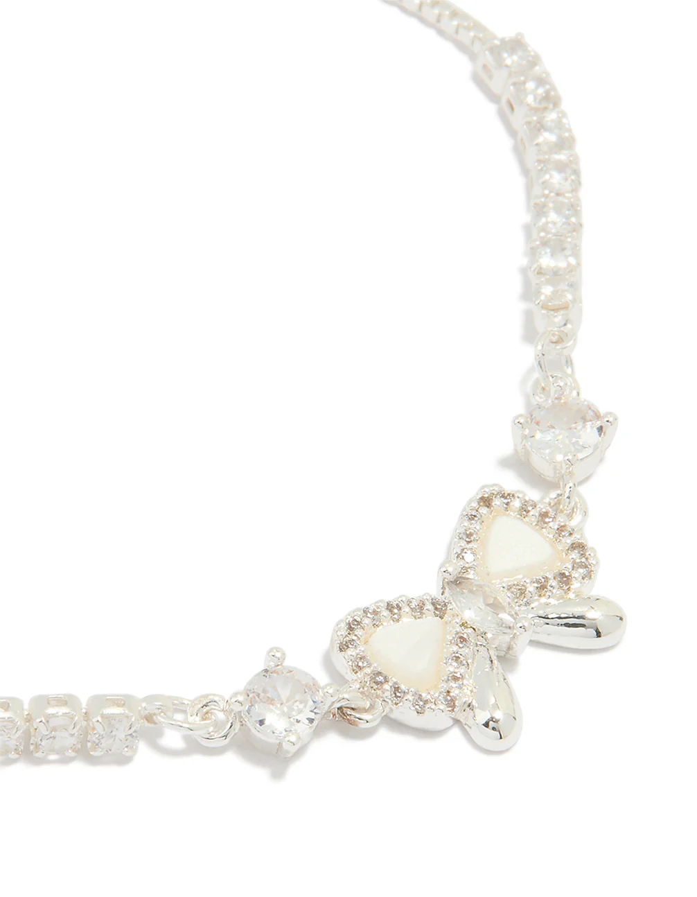 Silver Plated Cubic Zirconia Bow Outline Toggle Bracelet - Image 2