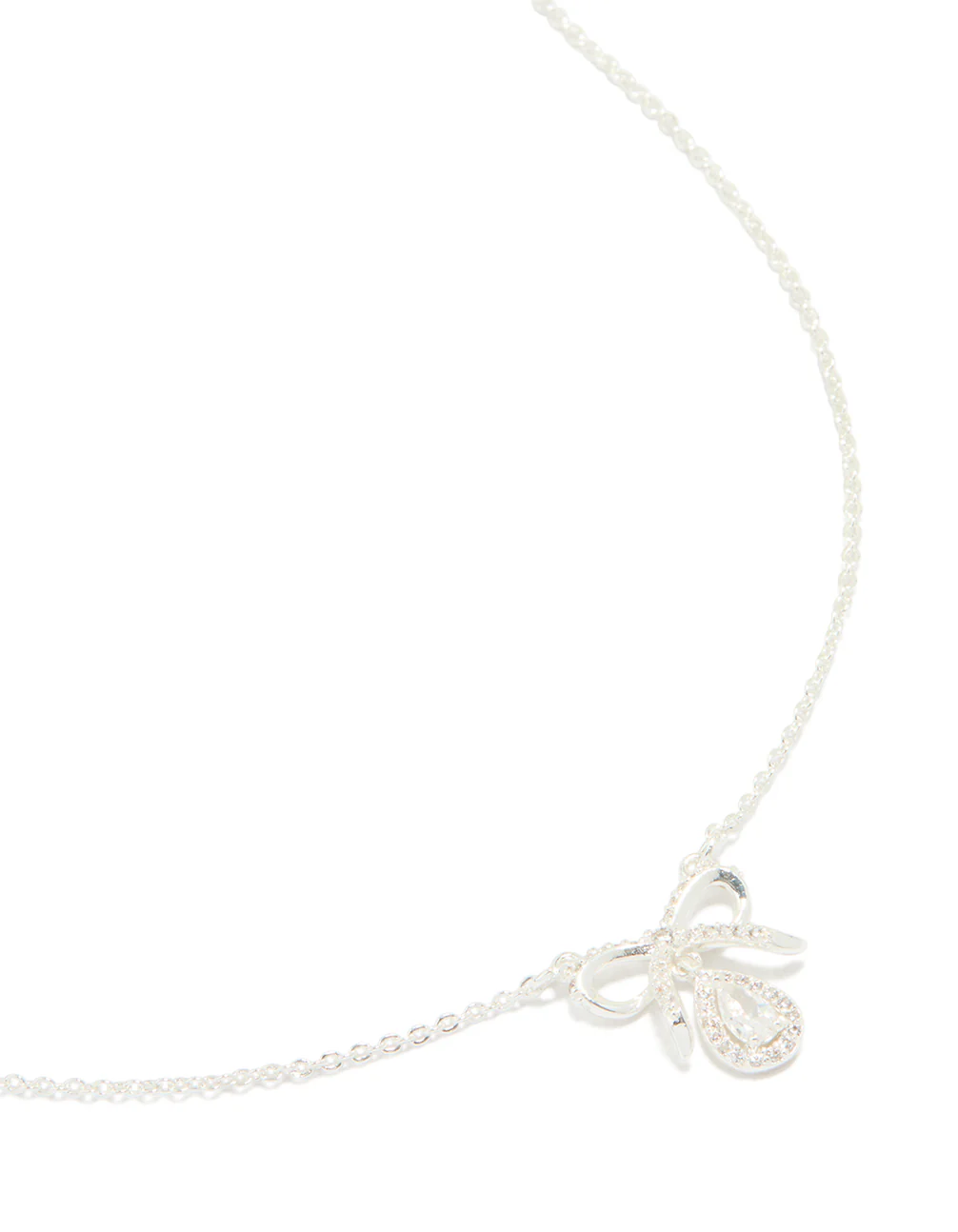 Silver Plated Cubic Zirconia Bow Pendant Necklace