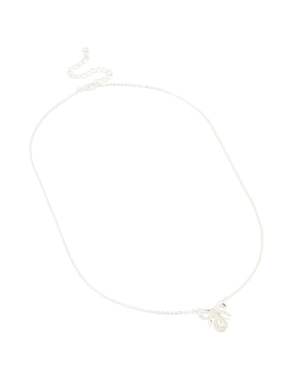 Silver Plated Cubic Zirconia Bow Pendant Necklace - Image 2