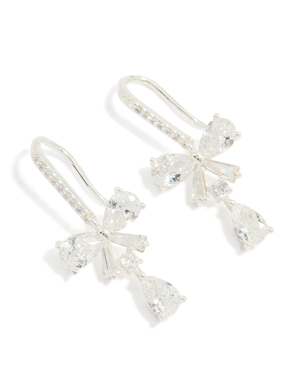 Silver Plated Cubic Zirconia Bow Teardrop Earrings