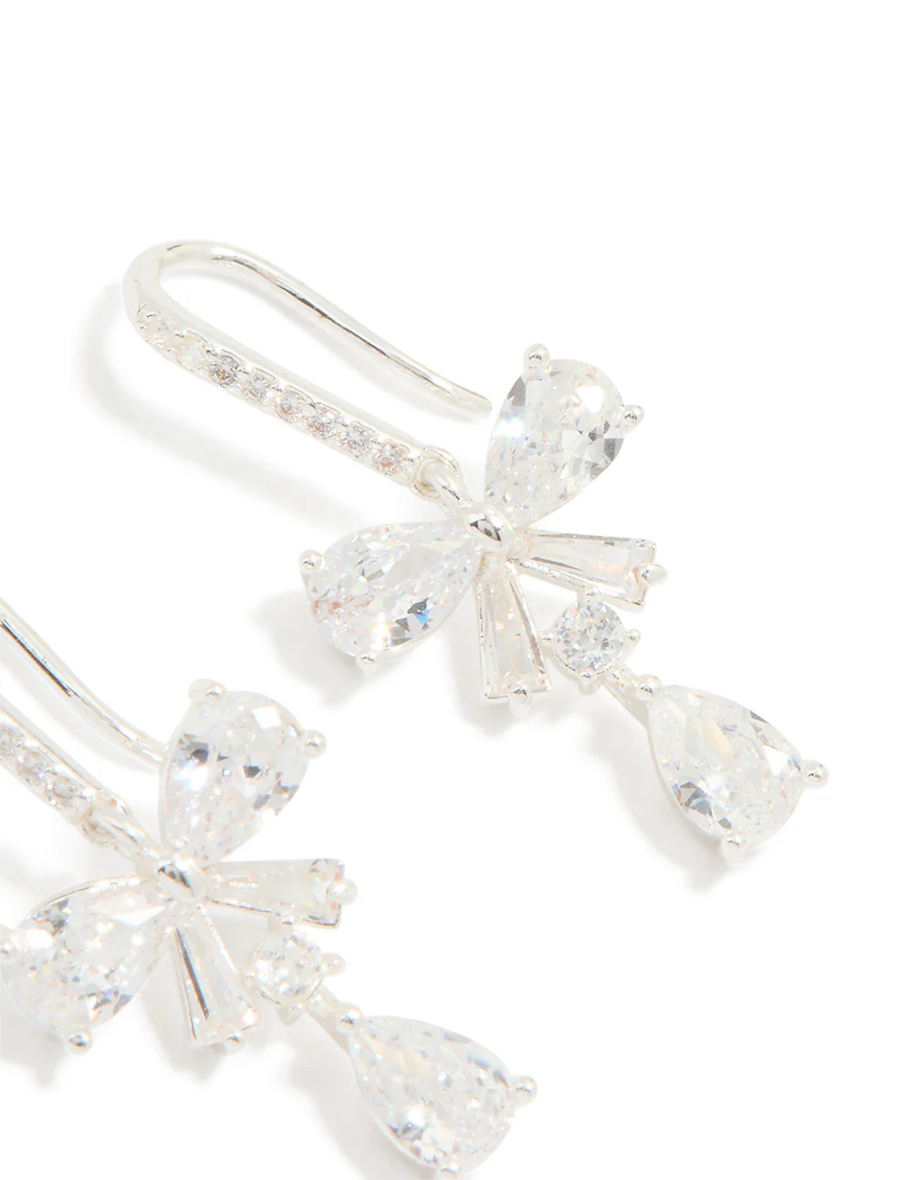 Silver Plated Cubic Zirconia Bow Teardrop Earrings - Image 3