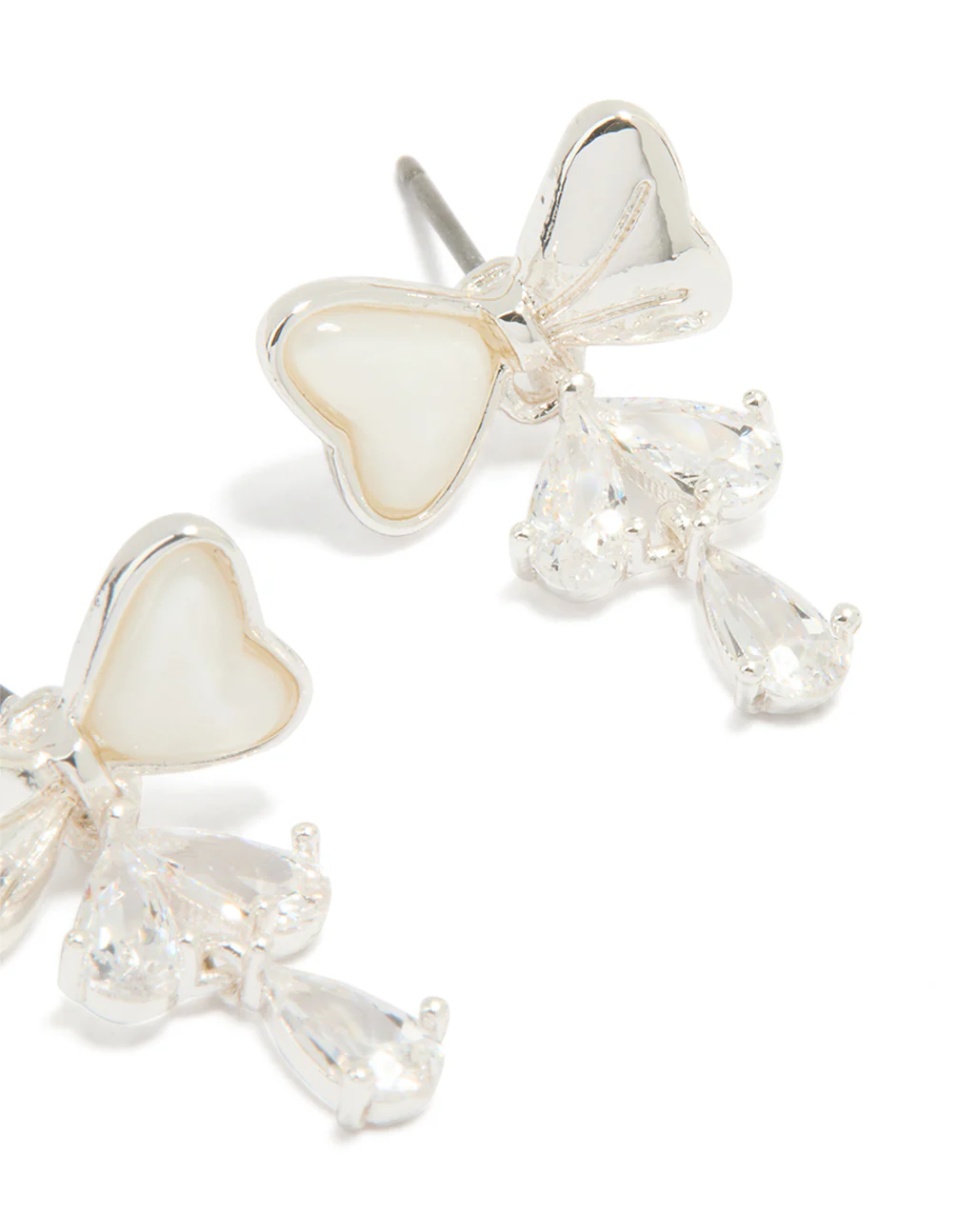 Silver Plated Cubic Zirconia Bow Teardrop Earrings - Image 3