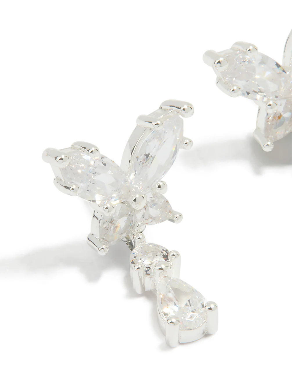 Silver Plated Cubic Zirconia Butterfly Teardrop Earrings - Image 2