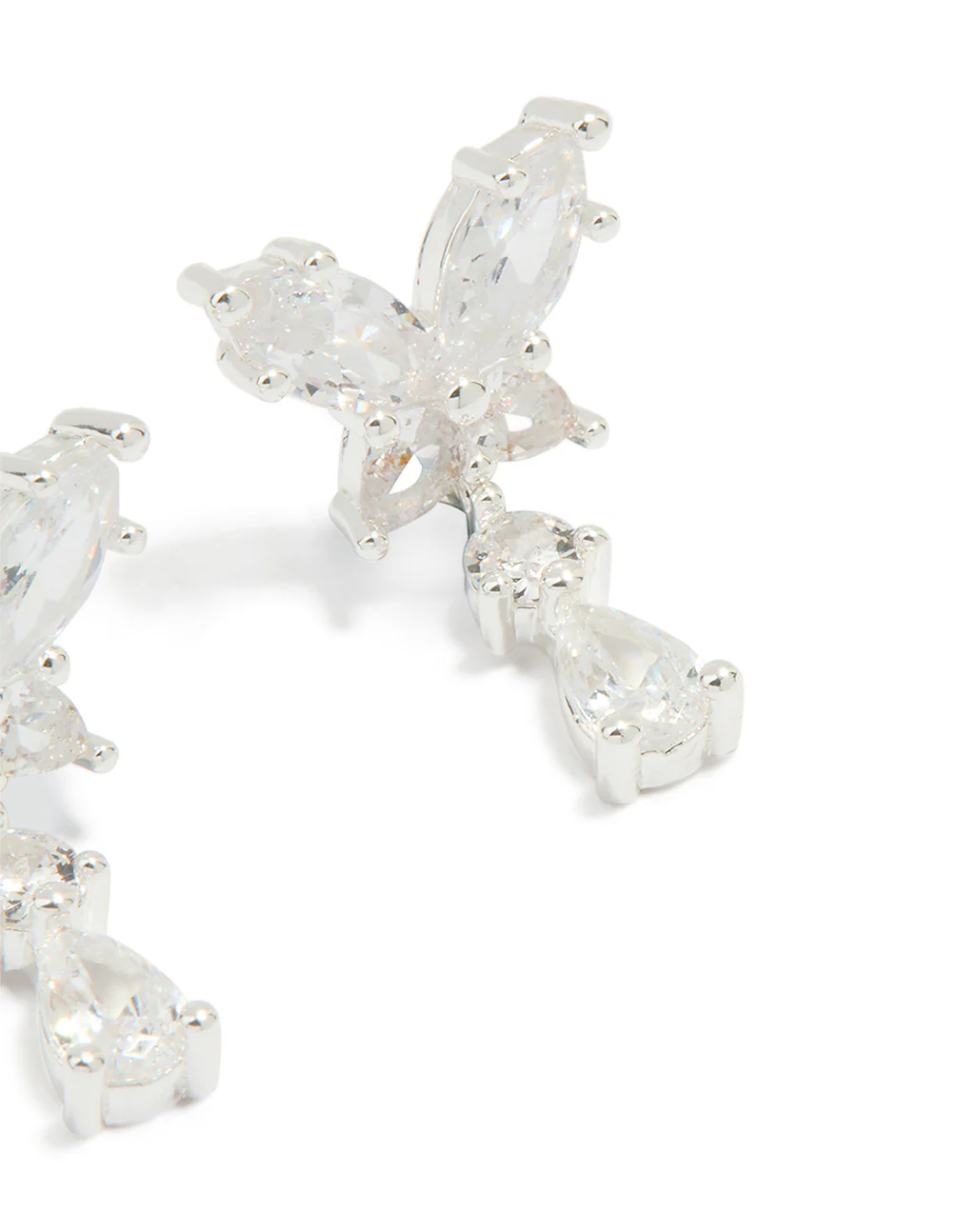 Silver Plated Cubic Zirconia Butterfly Teardrop Earrings - Image 3
