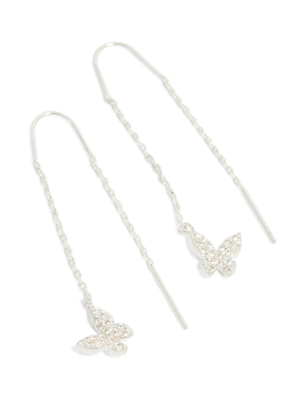 Silver Plated Cubic Zirconia Butterfly Thread Through Earrings - Image 2