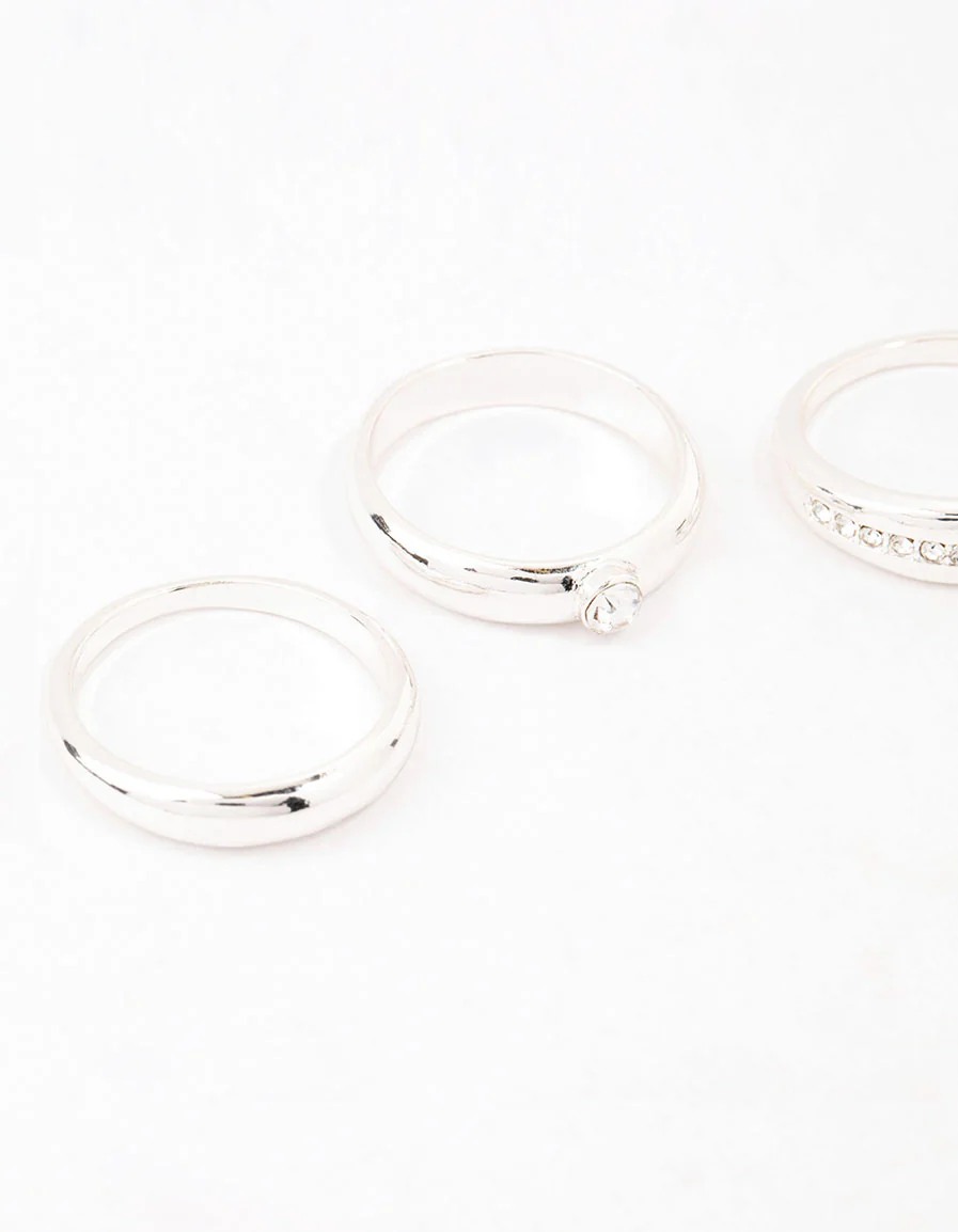 Silver Plated Cubic Zirconia & Chunky Rings 3-Pack - Image 2