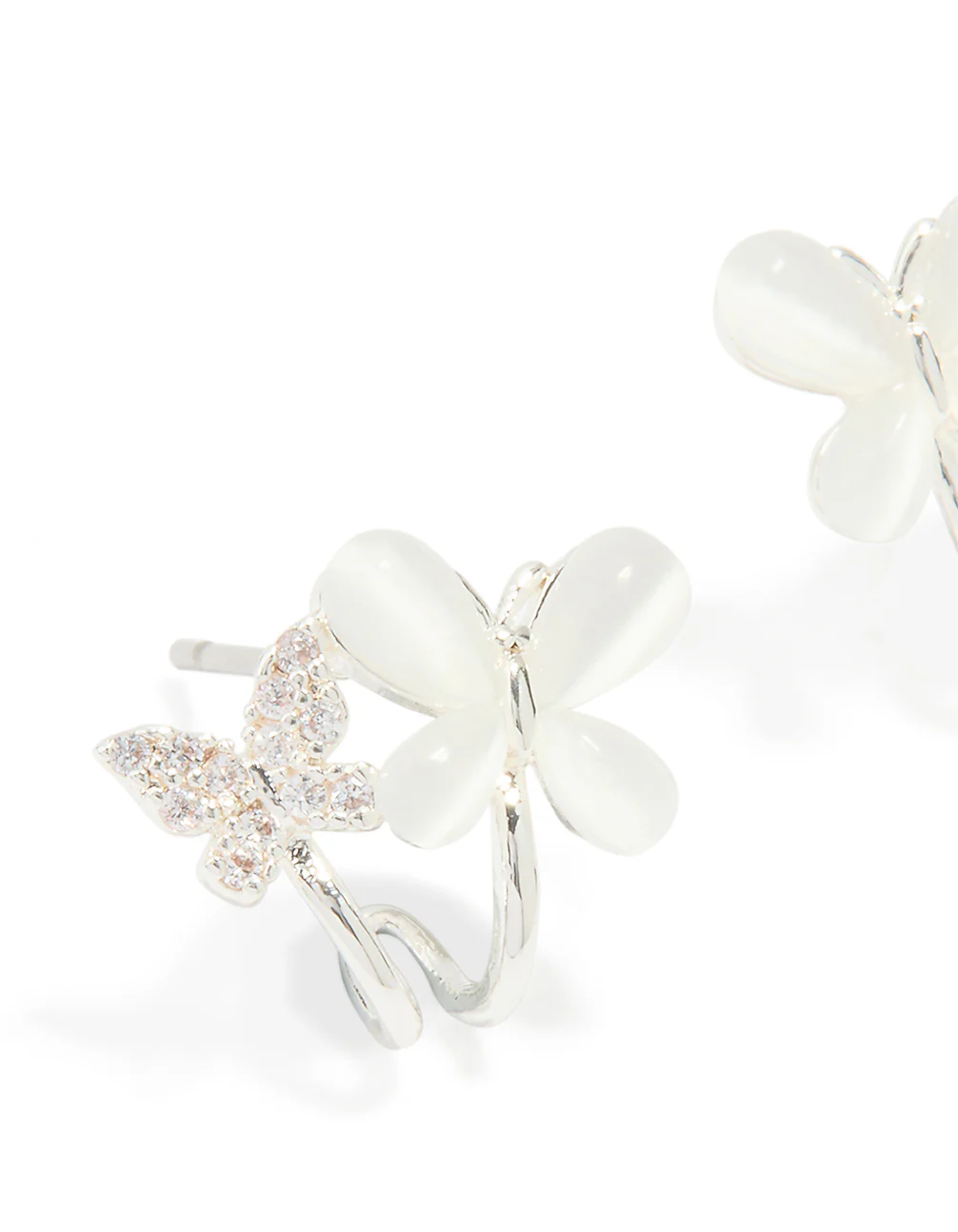 Silver Plated Cubic Zirconia Double Butterfly Mini Hoop Earrings - Image 2